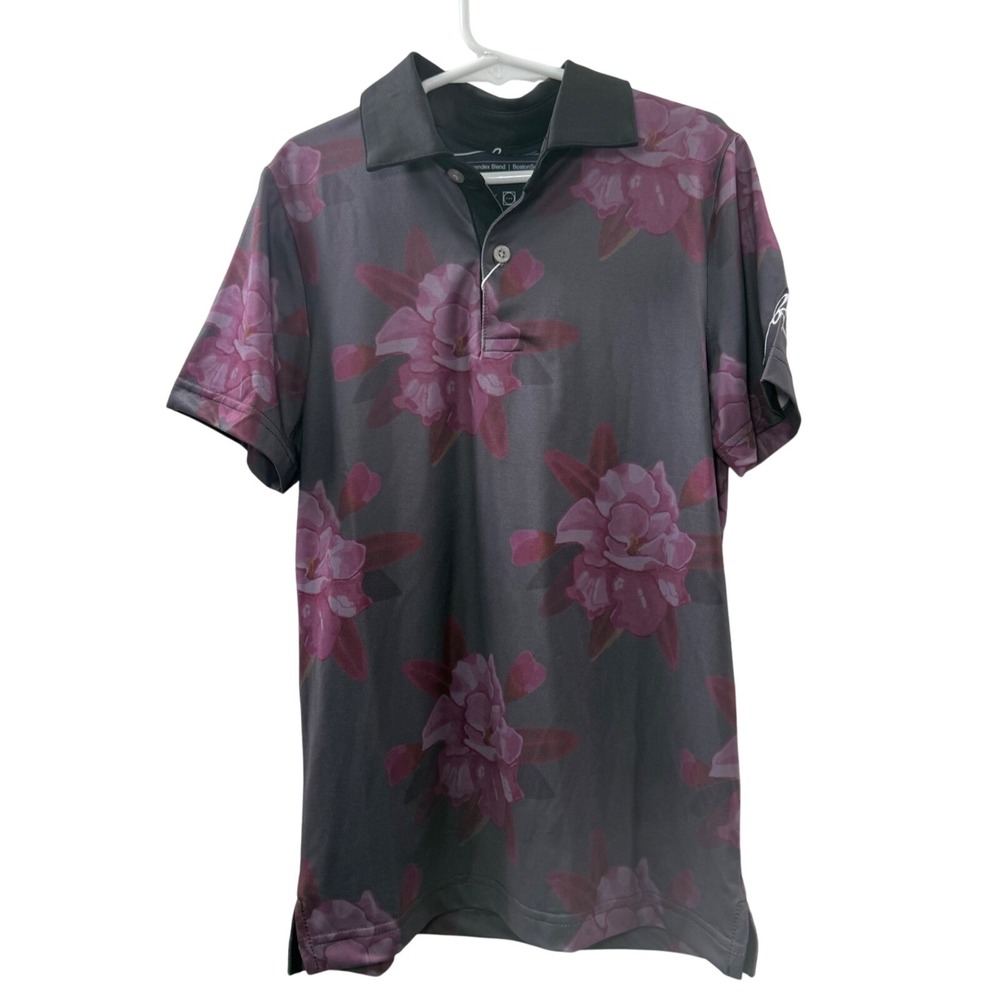 NWT Boston Scott Links Collection Golf Polo Shirt Youth Small Floral Gray Pink